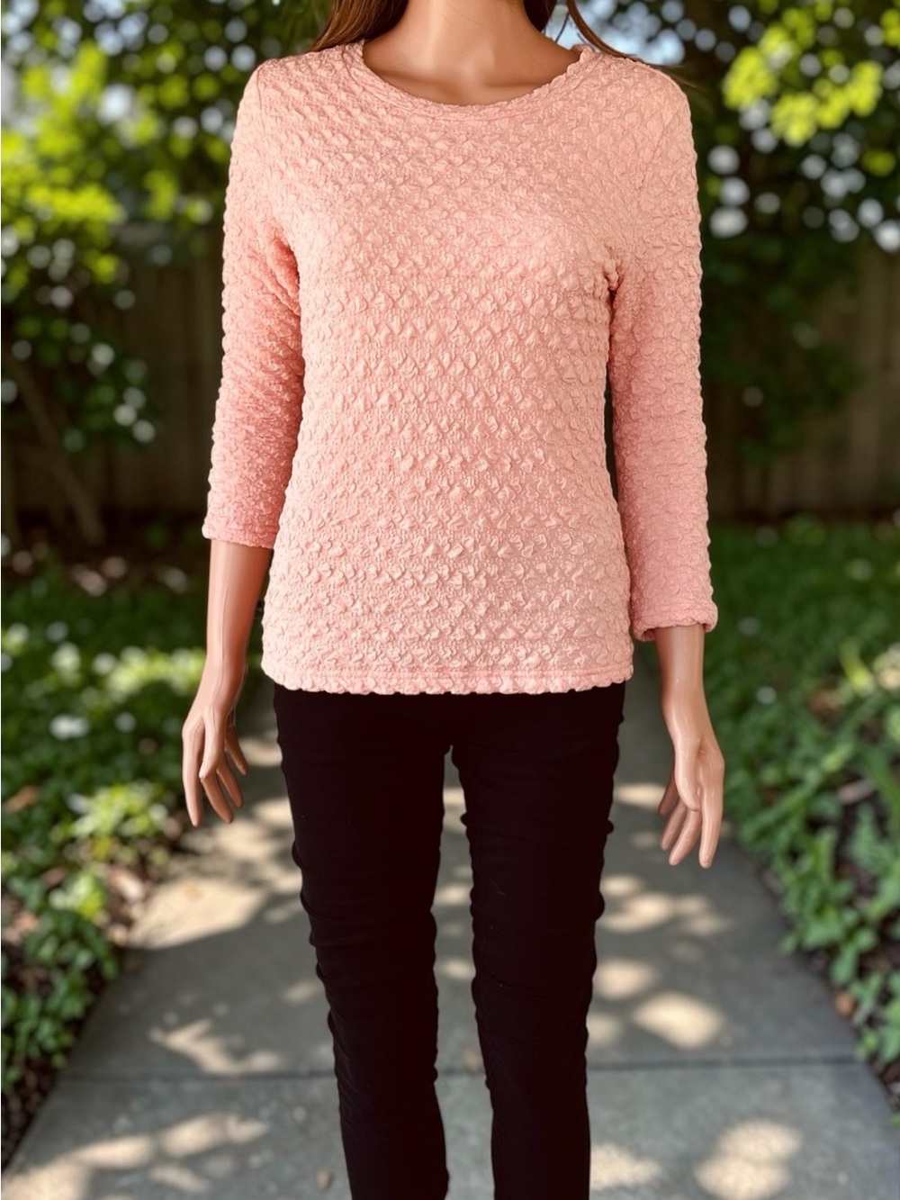 NWT Philosophy Peachy Dream Textured Stretch Top Medium Pink 3/4 Sleeve